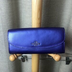 Coach Women's Leather Metallic Purple Envelope Wallet